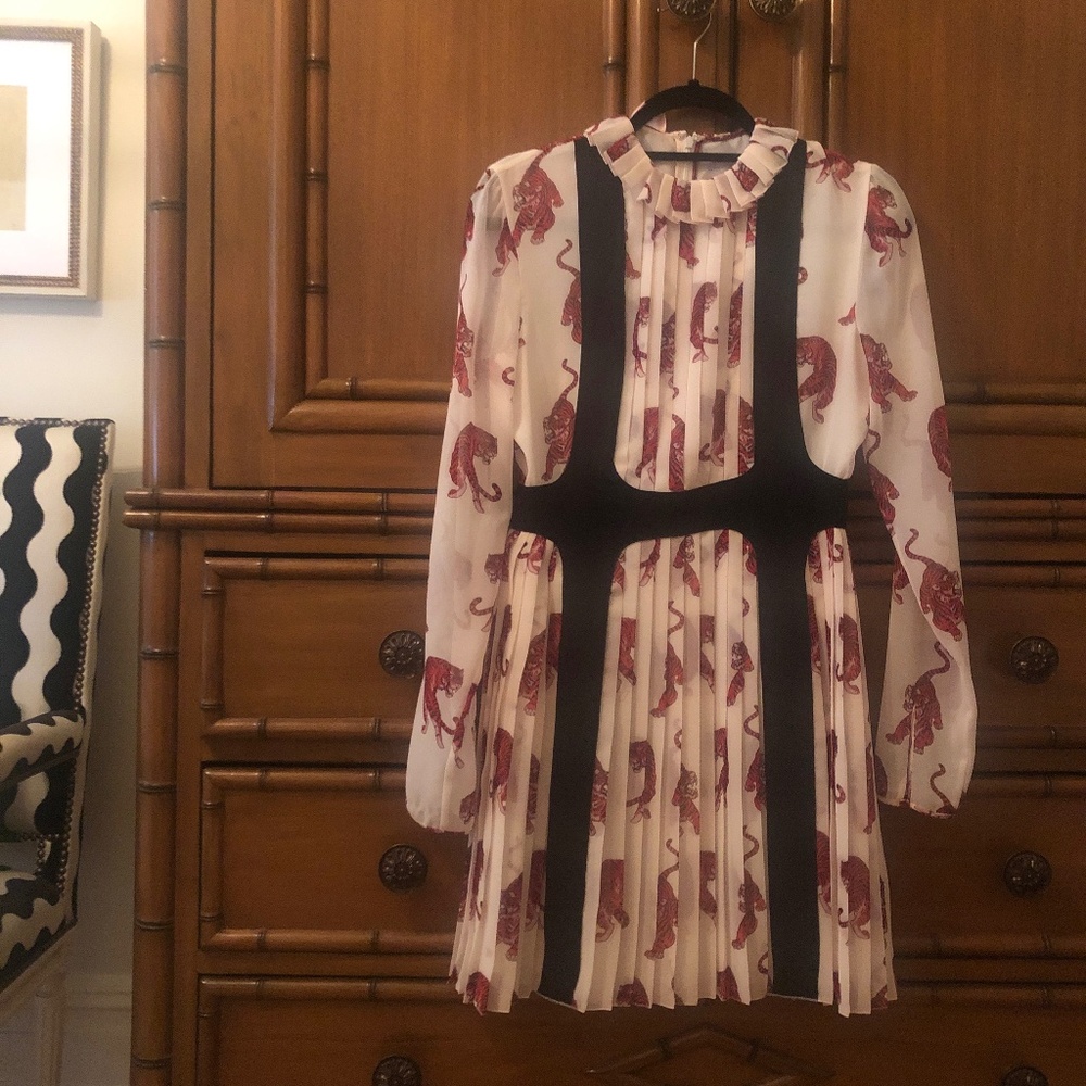 Giamba by Giambattista Valli Tiger Print Mini Dress in Silk Chiffon XS